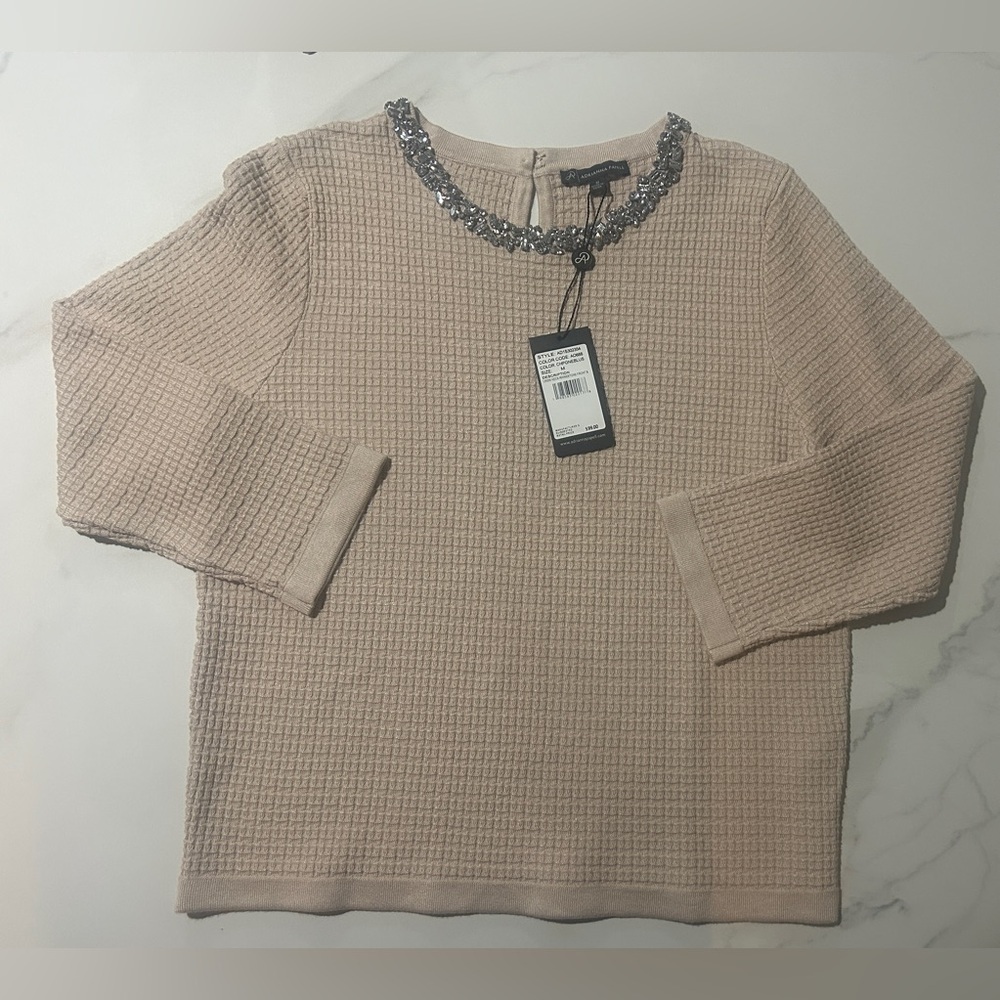 Adrianna Papell Cream Textured Top with Silver Embellishments